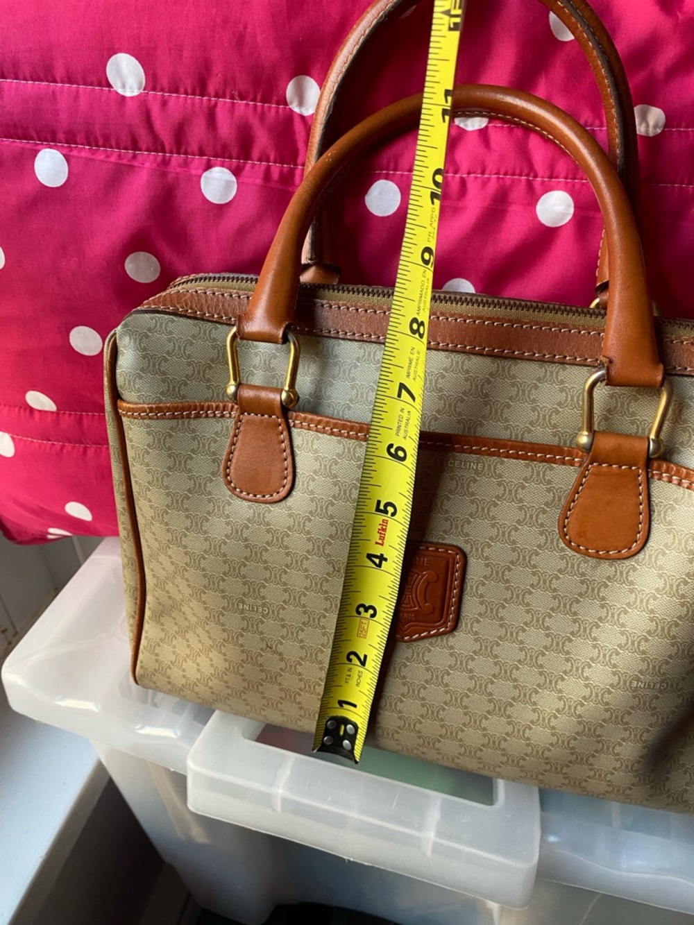 Celine Beige Monogram Satchel with Tan Trim - Picture 15 of 16